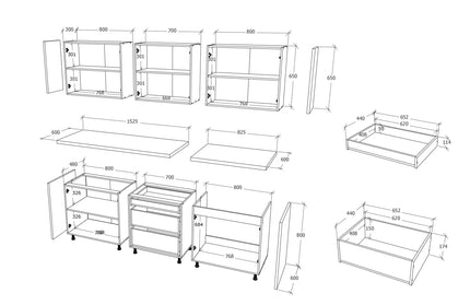 Bucatarie Lima, Alb Lucios/Negru, MDF, L 235 cm