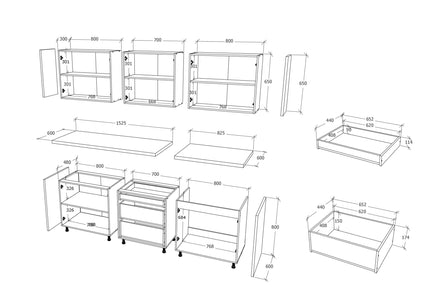 Bucatarie Lima, Alb Lucios/Negru, MDF, L 235 cm