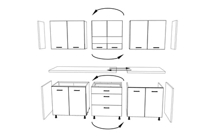 Bucatarie Lima, Alb Lucios/Negru, MDF, L 235 cm