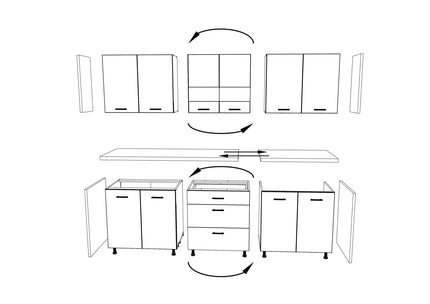 Bucatarie Lima, Alb Lucios/Negru, MDF, L 235 cm