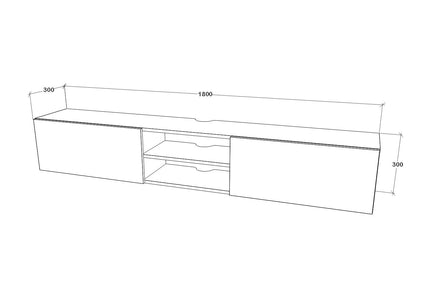 Comoda TV Genova, 2 Usi, Negru, 180 x 30 x 30 cm