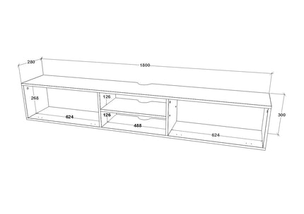 Comoda TV Genova, 2 Usi, Negru, 180 x 30 x 30 cm