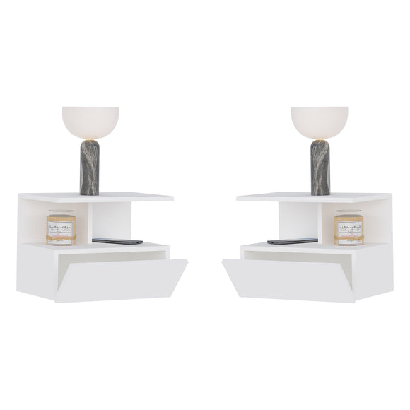 Set 2 Noptiere suspendate Kabi, 1 Usa, Alb, 45 x 30 x 34 cm