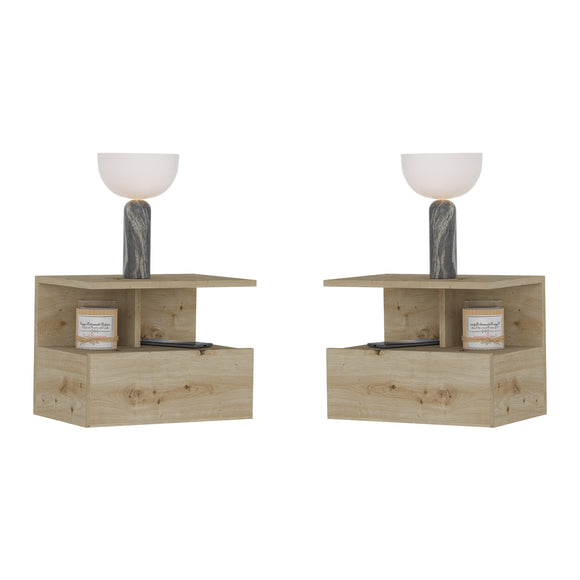 Set 2 Noptiere suspendate Kabi, 1 Usa, Stejar Artisan, 45 x 30 x 34 cm