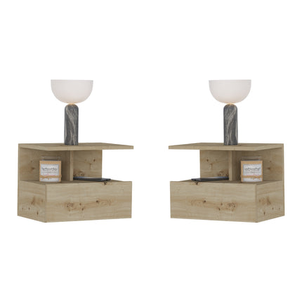 Set 2 Noptiere suspendate Kabi, 1 Usa, Stejar Artisan, 45 x 30 x 34 cm