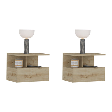 Set 2 Noptiere suspendate Kabi, 1 Usa, Stejar Artisan, 45 x 30 x 34 cm