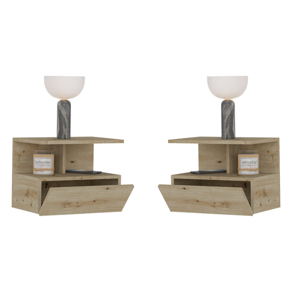 Set 2 Noptiere suspendate Kabi, 1 Usa, Stejar Artisan, 45 x 30 x 34 cm