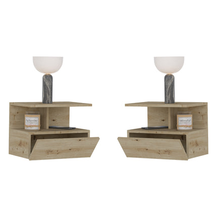 Set 2 Noptiere suspendate Kabi, 1 Usa, Stejar Artisan, 45 x 30 x 34 cm