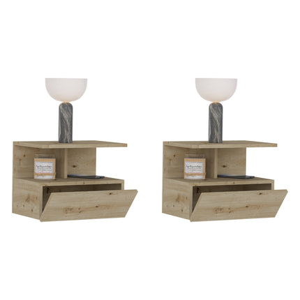 Set 2 Noptiere suspendate Kabi, 1 Usa, Stejar Artisan, 45 x 30 x 34 cm