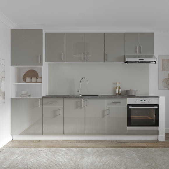 Set Bucatarie Karo V24, Gri Lucios/Alb, MDF, Blat Thermo 28 mm, L 280 cm