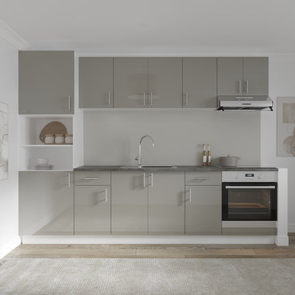 Set Bucatarie Karo V24, Gri Lucios/Alb, MDF, Blat Thermo 28 mm, L 280 cm