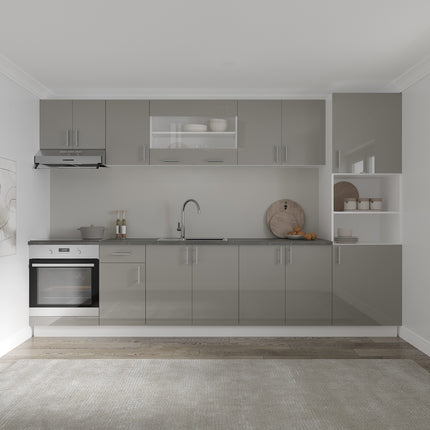 Set Bucatarie Karo V30, Gri Lucios/Alb, MDF, Blat Thermo 28 mm, L 320 cm