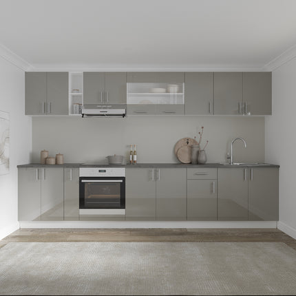 Set Bucatarie Karo V32, Gri Lucios/Alb, MDF, Blat Thermo 28 mm, L 340 cm