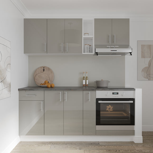 Set Bucatarie Karo V9, Gri Lucios/Alb, MDF, Blat Thermo 28 mm, L 180 cm