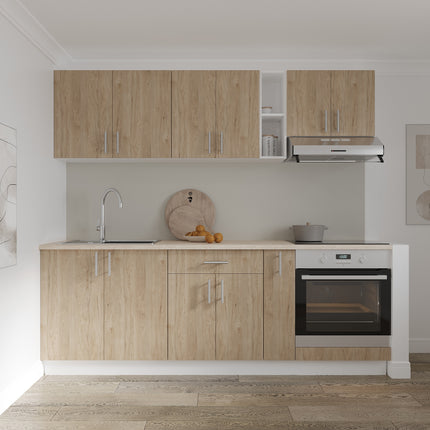 Corp Baza Karo, 1 Sertar, 2 Usi, Lemn Natural/Alb, 60 x 50 x 80 cm