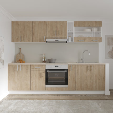 Set Bucatarie Karo V19, Lemn Natural/Alb, Blat Thermo 28 mm, L 260 cm