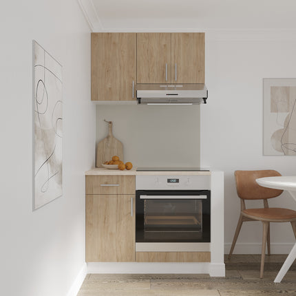 Set Bucatarie Karo V1, Lemn Natural/Alb, Blat Thermo 28 mm, L 100 cm