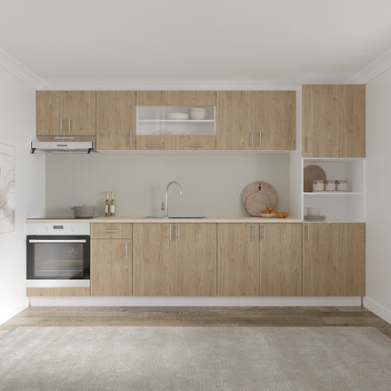 Set Bucatarie Karo V30, Lemn Natural/Alb, Blat Thermo 28 mm, L 320 cm