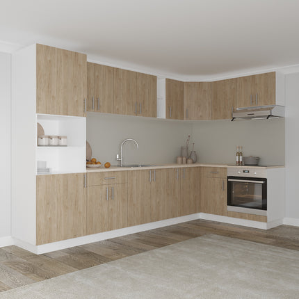 Set Bucatarie Colt Karo V35, Lemn Natural/Alb, Blat Thermo 28 mm, L 320 x 160 cm