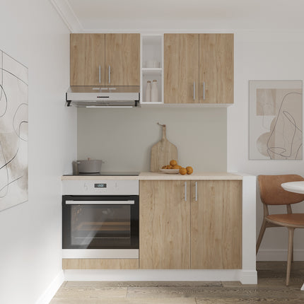 Set Bucatarie Karo V4, Lemn Natural/Alb, Blat Thermo 28 mm, L 140 cm