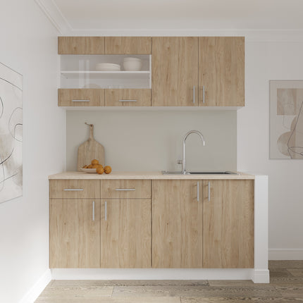 Set Bucatarie Karo V8, Lemn Natural/Alb, Blat Thermo 28 mm, L 160 cm