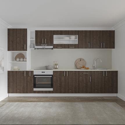 Set Bucatarie Karo V33, Stejar Bronz/Alb, Blat Thermo 28 mm, L 340 cm