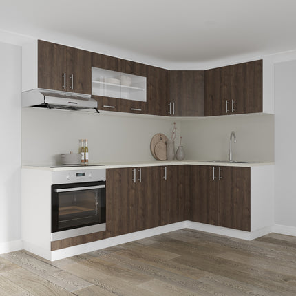 Set Bucatarie Colt Karo V34, Stejar Bronz/Alb, Blat Thermo 28 mm, L 240 x 140 cm