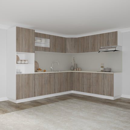 Set Bucatarie Colt Karo V36, Stejar Sonoma Inchis/Alb, Blat Thermo 28 mm, L 280 x 220 cm