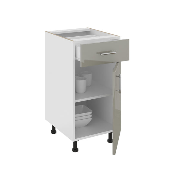 Corp Baza Karo, 1 Sertar, 1 Usa, Gri Lucios/Alb, MDF, 40 x 50 x 80 cm