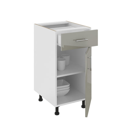 Corp Baza Karo, 1 Sertar, 1 Usa, Gri Lucios/Alb, MDF, 40 x 50 x 80 cm