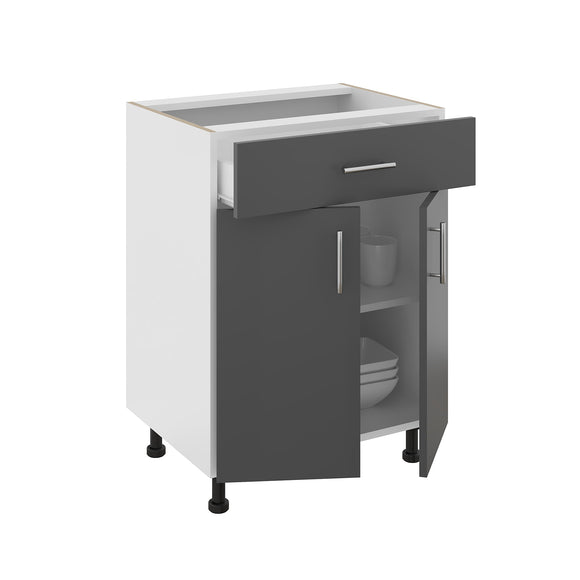 Corp Baza Karo, 1 Sertar, 2 Usi, Antracit/Alb, 60 x 50 x 80 cm