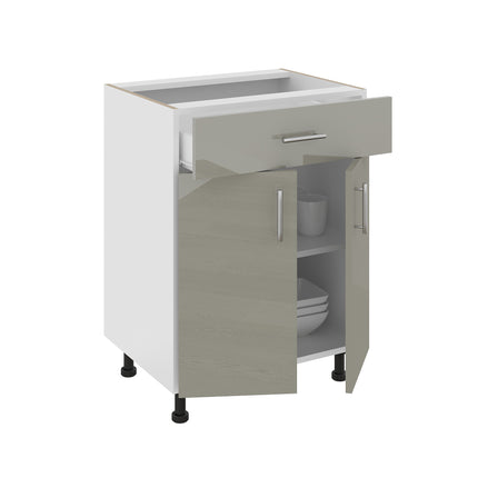 Corp Baza Karo, 1 Sertar, 2 Usi, Gri Lucios/Alb, MDF, 60 x 50 x 80 cm