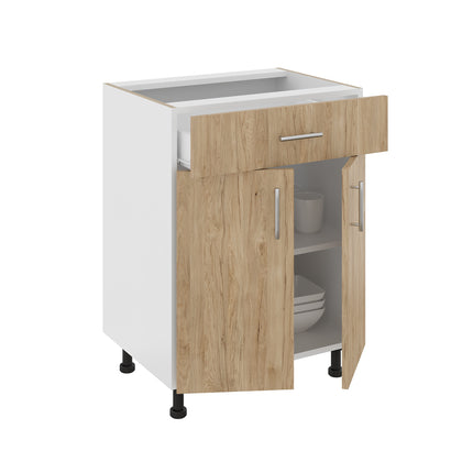 Corp Baza Karo, 1 Sertar, 2 Usi, Lemn Natural/Alb, 60 x 50 x 80 cm