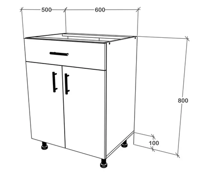 Corp Baza Karo, 1 Sertar, 2 Usi, Alb, 60 x 50 x 80 cm