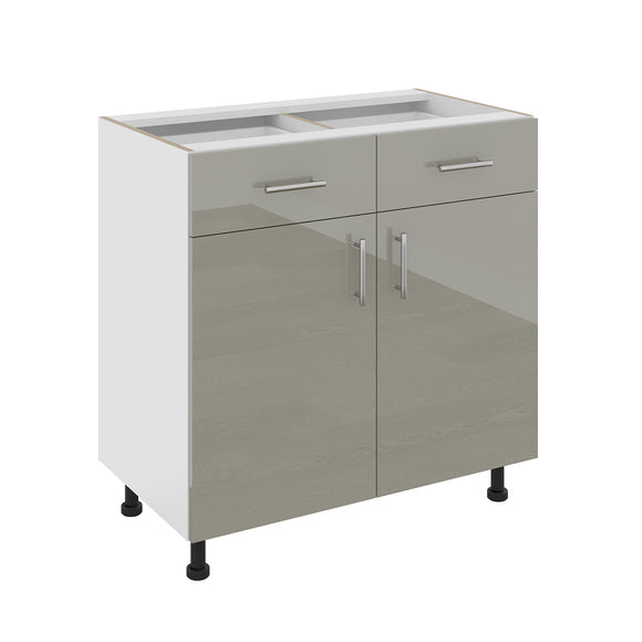 Corp Baza Karo, 2 Sertare, 2 Usi, Gri Lucios/Alb, MDF, 80 x 50 x 80 cm