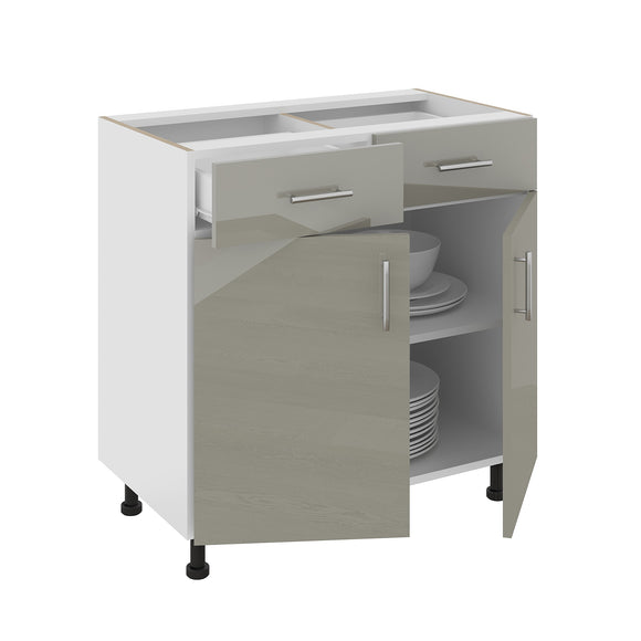 Corp Baza Karo, 2 Sertare, 2 Usi, Gri Lucios/Alb, MDF, 80 x 50 x 80 cm