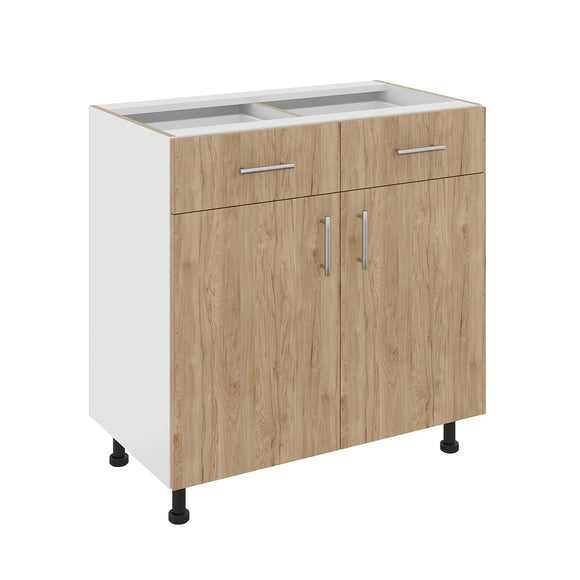 Corp Baza Karo, 2 Sertare, 2 Usi, Lemn Natural/Alb, 80 x 50 x 80 cm