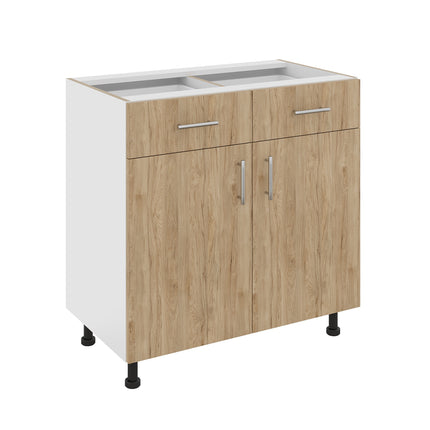 Corp Baza Karo, 2 Sertare, 2 Usi, Lemn Natural/Alb, 80 x 50 x 80 cm