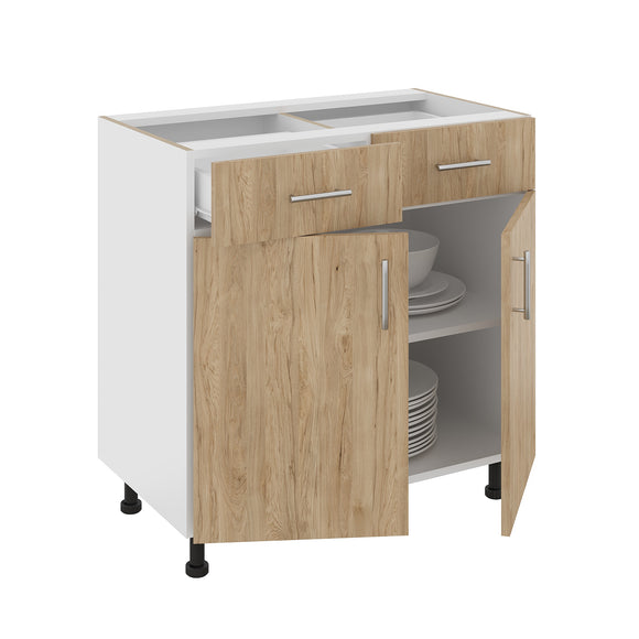 Corp Baza Karo, 2 Sertare, 2 Usi, Lemn Natural/Alb, 80 x 50 x 80 cm