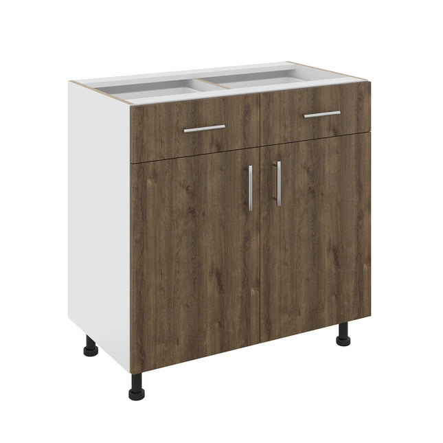 Corp Baza Karo, 2 Sertare, 2 Usi, Stejar Bronz/Alb, 80 x 50 x 80 cm