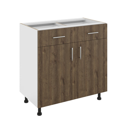 Corp Baza Karo, 2 Sertare, 2 Usi, Stejar Bronz/Alb, 80 x 50 x 80 cm