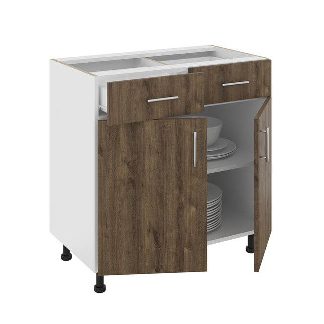 Corp Baza Karo, 2 Sertare, 2 Usi, Stejar Bronz/Alb, 80 x 50 x 80 cm