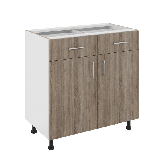 Corp Baza Karo, 2 Sertare, 2 Usi, Stejar Sonoma Inchis/Alb, 80 x 50 x 80 cm