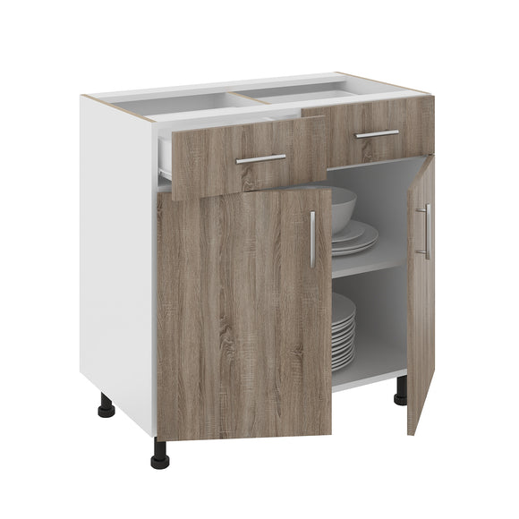 Corp Baza Karo, 2 Sertare, 2 Usi, Stejar Sonoma Inchis/Alb, 80 x 50 x 80 cm