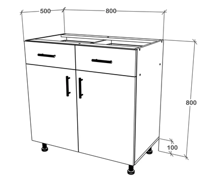 Corp Baza Karo, 2 Sertare, 2 Usi, Alb, 80 x 50 x 80 cm