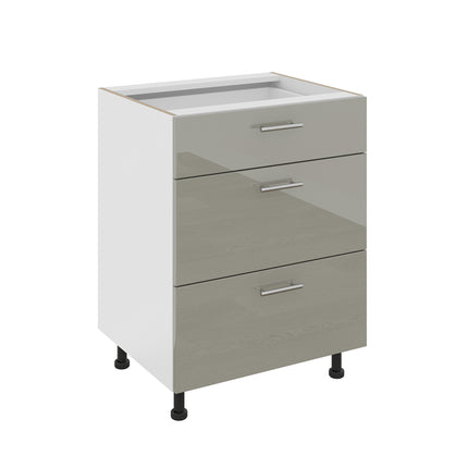 Corp Baza Karo, 3 Sertare, Gri Lucios/Alb, MDF, 60 x 50 x 80 cm