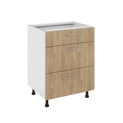 Corp Baza Karo, 3 Sertare, Lemn Natural/Alb, 60 x 50 x 80 cm