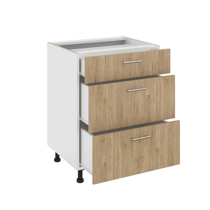 Corp Baza Karo, 3 Sertare, Lemn Natural/Alb, 60 x 50 x 80 cm