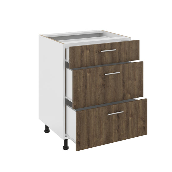 Corp Baza Karo, 3 Sertare, Stejar Bronz/Alb, 60 x 50 x 80 cm