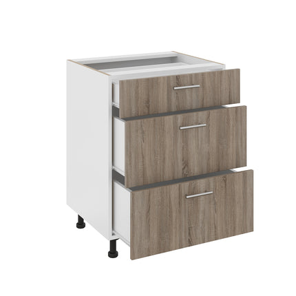 Corp Baza Karo, 3 Sertare, Stejar Sonoma Inchis/Alb, 60 x 50 x 80 cm